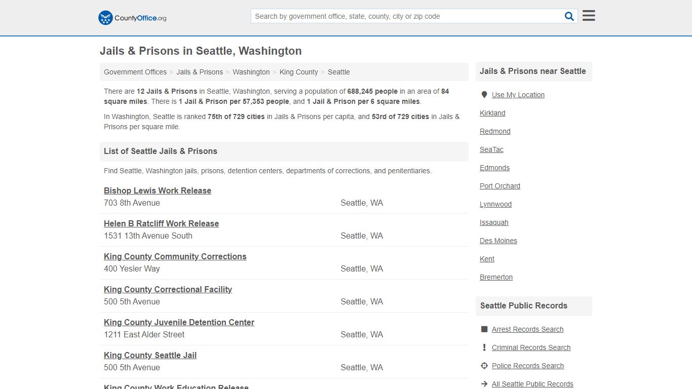 Jails & Prisons - Seattle, WA (Inmate Rosters & Records) - County Office